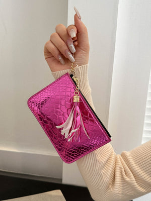 PU Leather Tassel Trim Card Case-Teresa's Fashionista LLC
