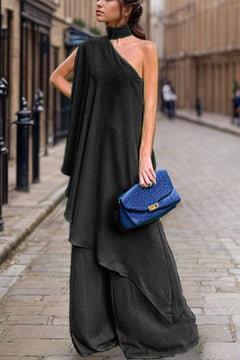Mock Neck Single Shoulder Top and Pants Set-Teresa's Fashionista LLC