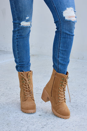 Forever Link Lace-Up Zipper Detail Block Heel Boots-Teresa's Fashionista LLC