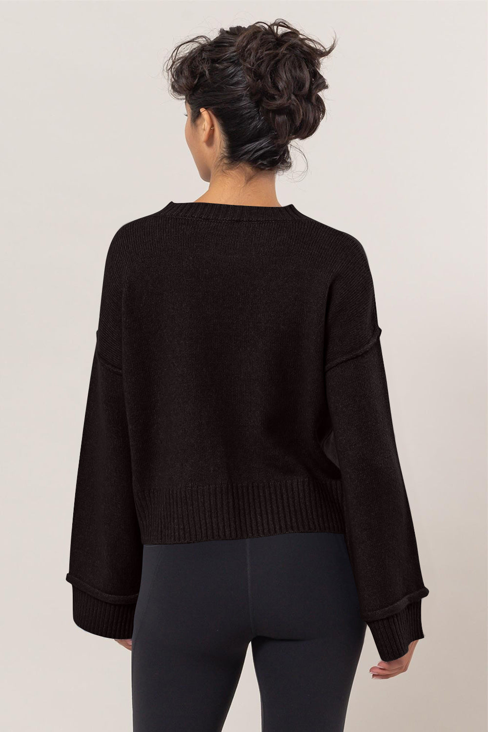 HYFVE Round Neck Dropped Shoulder Ribbed Sweater - Teresa's Fashionista LLC