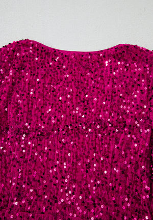Sequin Surplice Long Sleeve Mini Dress - Teresa's Fashionista LLC
