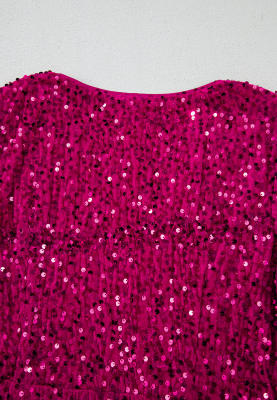 Sequin Surplice Long Sleeve Mini Dress - Teresa's Fashionista LLC