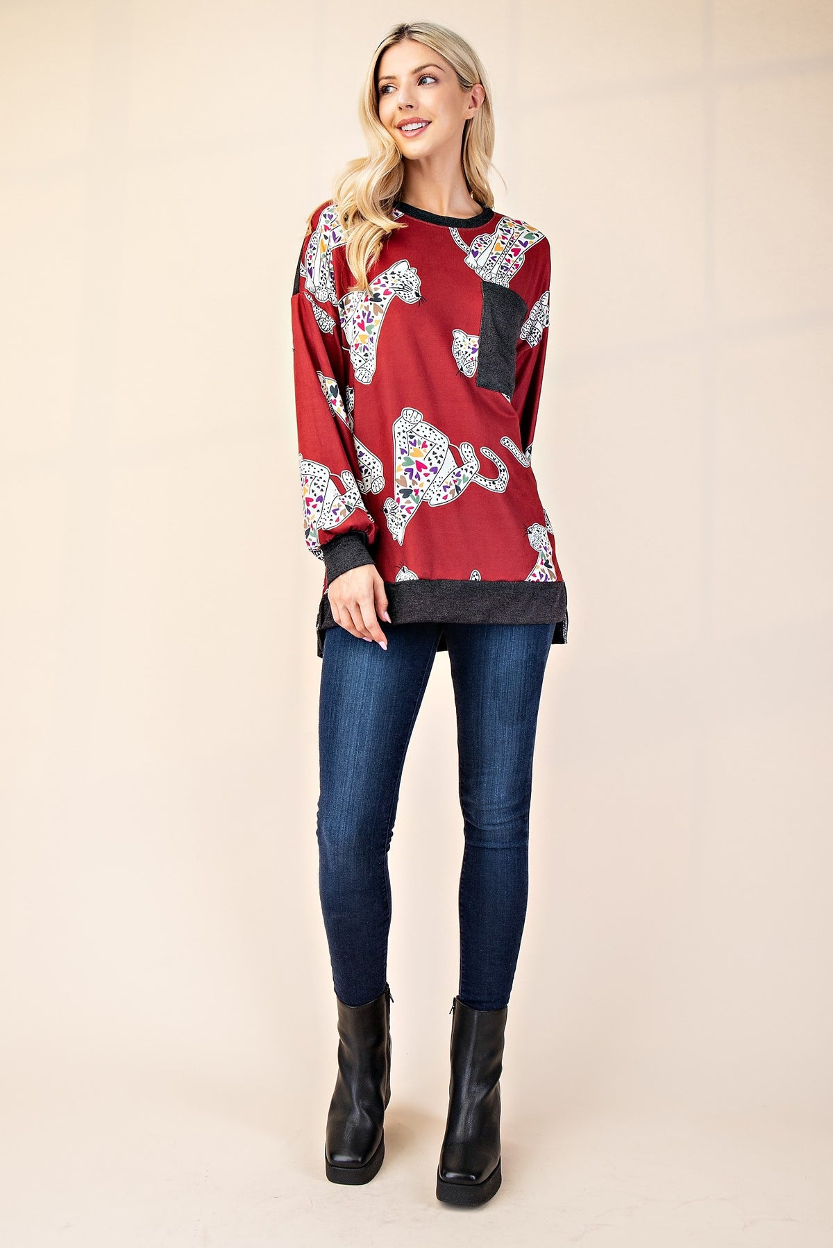 Celeste Full Size Animal Print Contrast Round Neck T-Shirt - Teresa's Fashionista LLC