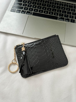 PU Leather Tassel Trim Card Case-Teresa's Fashionista LLC