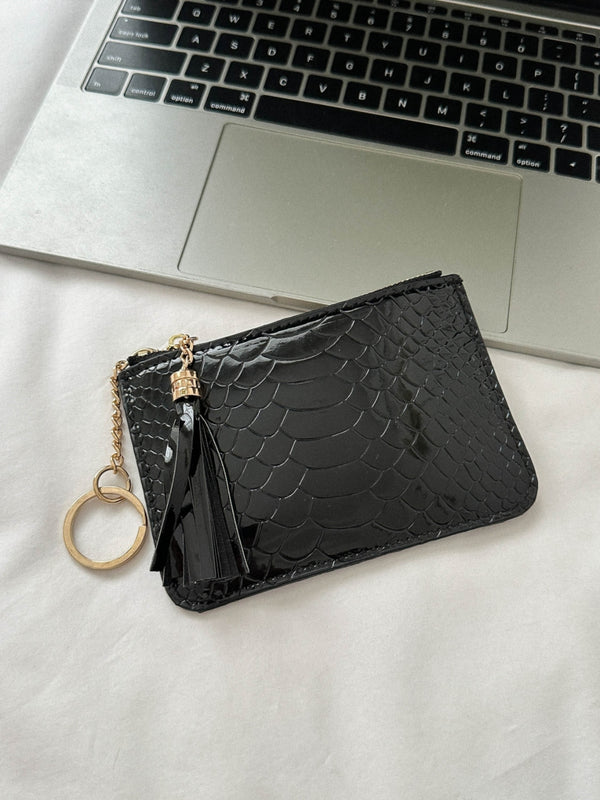 PU Leather Tassel Trim Card Case-Teresa's Fashionista LLC