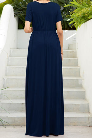 Round Neck Maxi Tee Dress with Pockets-Teresa's Fashionista LLC