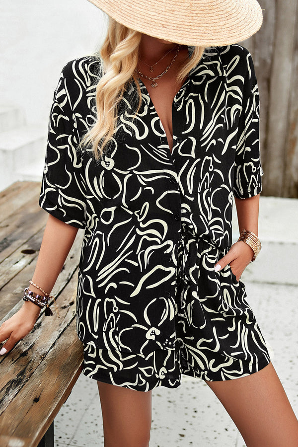 Printed Button Up Shirt and Shorts Set-Teresa's Fashionista LLC