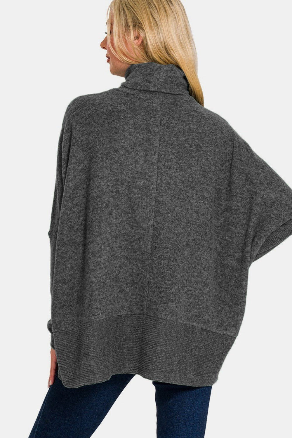 Zenana Full Size Brushed Melange Hacci Turtleneck Sweater - Teresa's Fashionista LLC