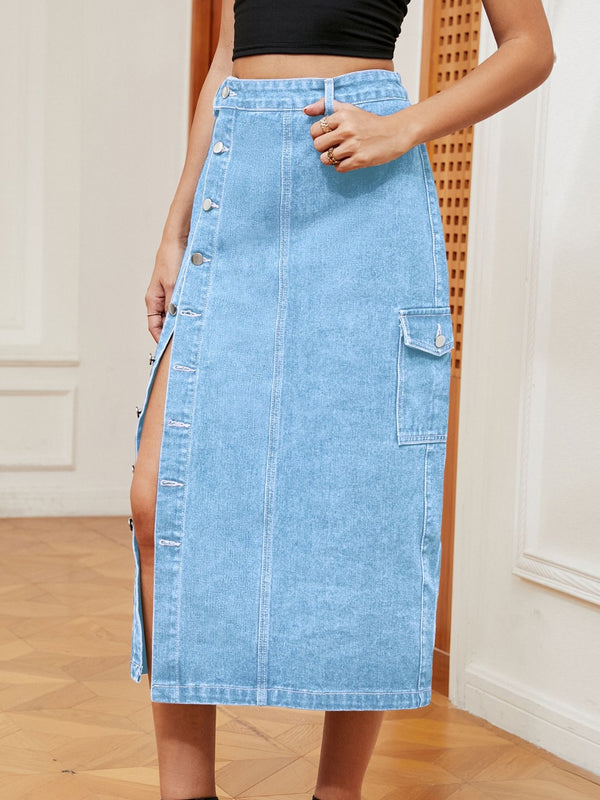 Button Down Denim Skirt - Teresa's Fashionista LLC