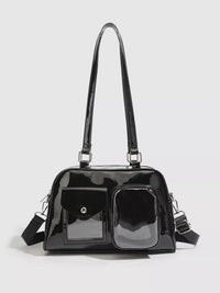 Glossy Patent Leather Multi-Pocket Shoulder Bag