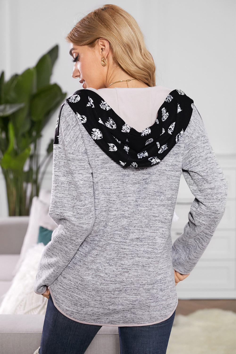 Ghost Print Dropped Shoulder Hoodie - Teresa's Fashionista LLC