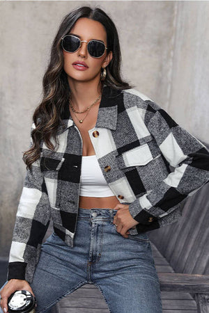 Buttoned Cardigan Plaid Jacket With Pocket