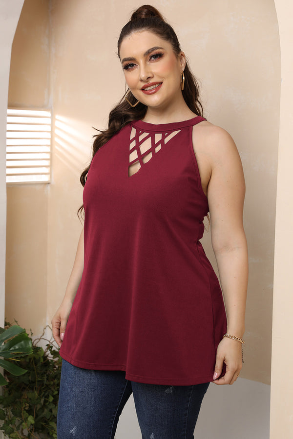 Plus Size Halter Neck Cutout Sleeveless Dress-Teresa's Fashionista LLC