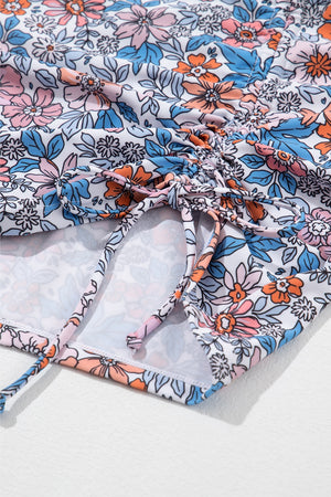 Drawstring Printed Wide Strap Swim Dress-Teresa's Fashionista LLC