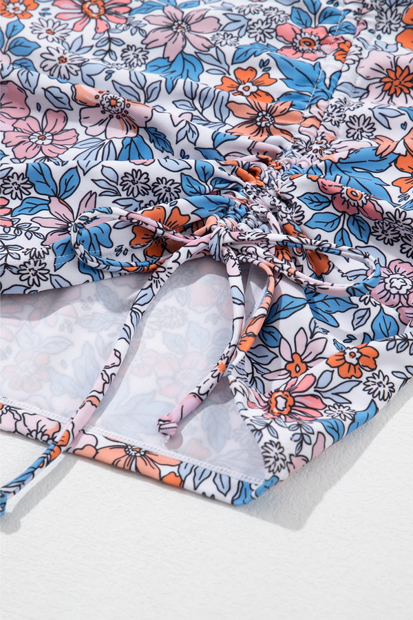 Drawstring Printed Wide Strap Swim Dress-Teresa's Fashionista LLC