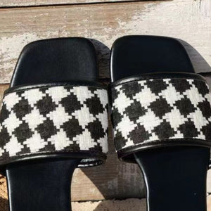 Plaid Open Toe Flat Sandals-Teresa's Fashionista LLC
