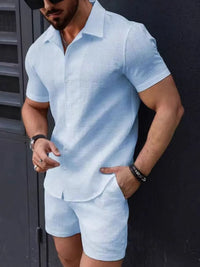 Men's Button Up Short Sleeve Shirt and Shorts Set