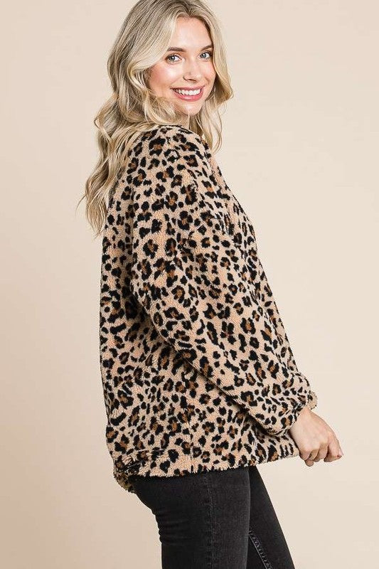 Culture Code Leopard Faux Fur Round Neck Top - Teresa's Fashionista LLC