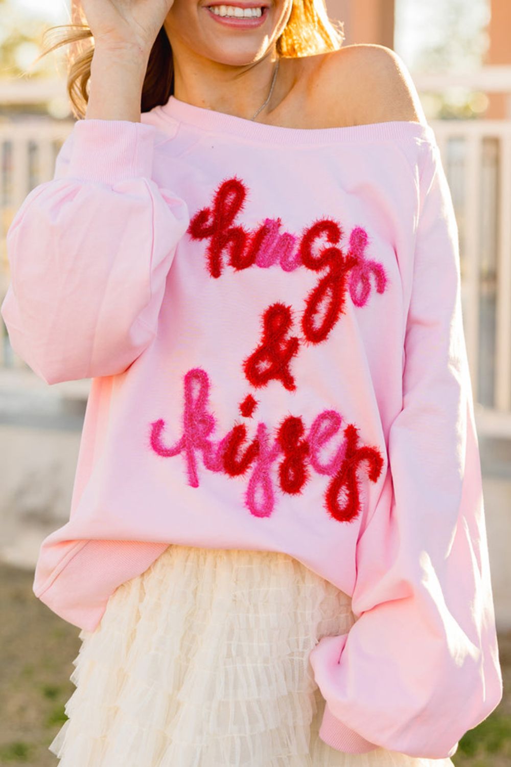 Valentine’s Day HUG AND KISSES Round Neck Sweatshirt - Teresa's Fashionista LLC