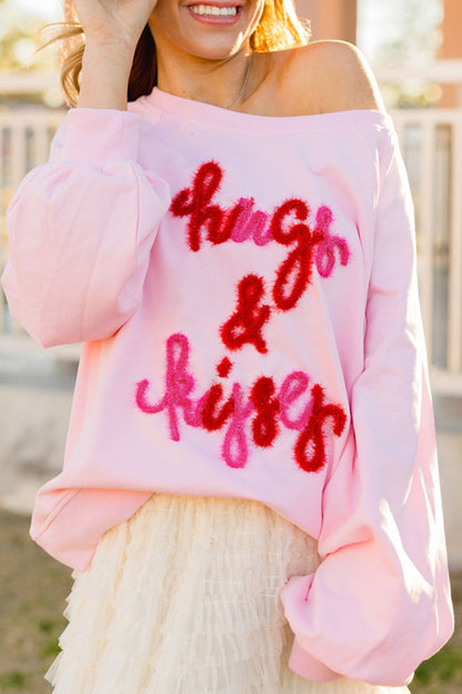 Valentine’s Day HUG AND KISSES Round Neck Sweatshirt - Teresa's Fashionista LLC