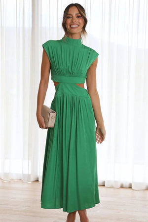Cutout Mock Neck Sleeveless Ruched Dress-Teresa's Fashionista LLC