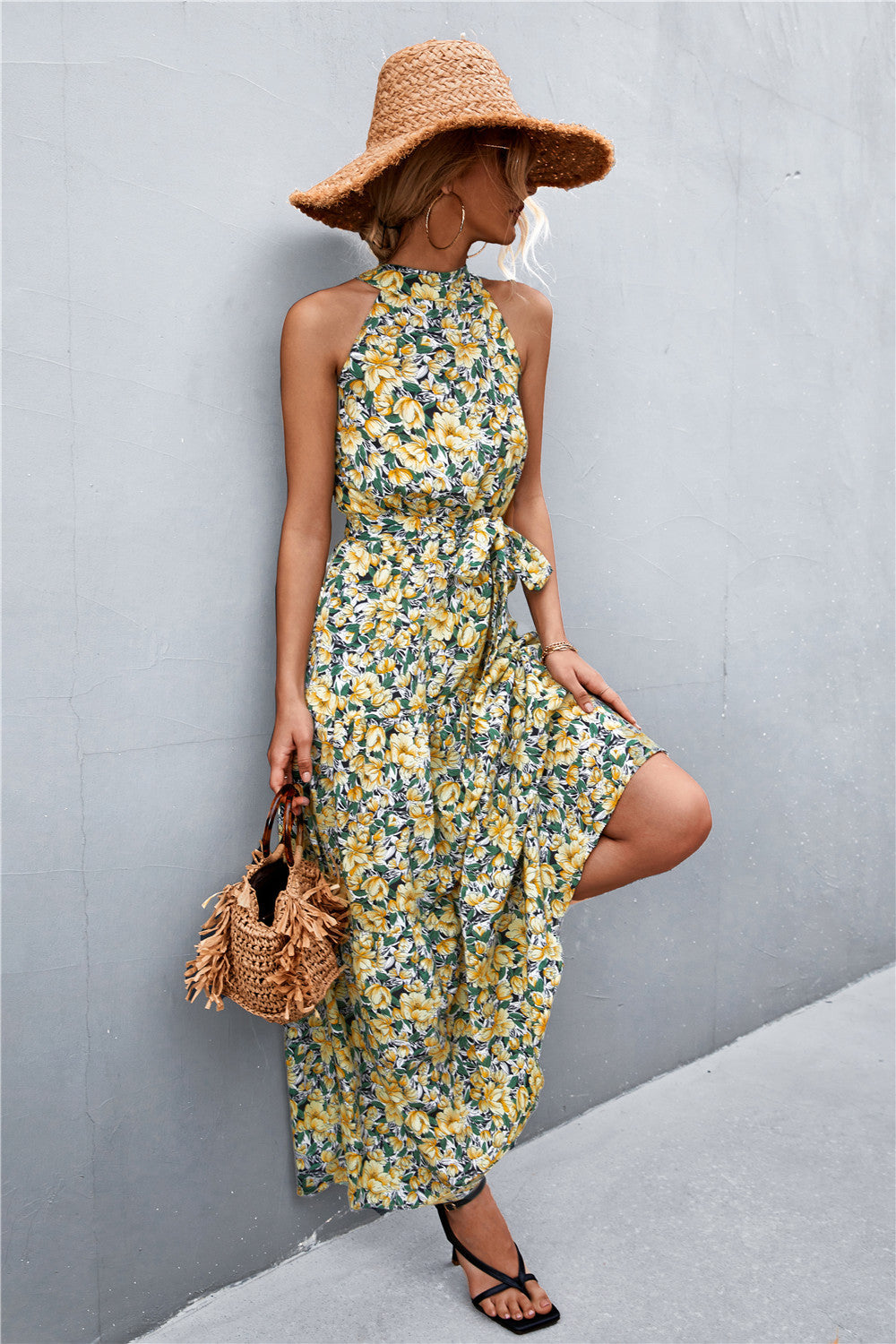Printed Sleeveless Tie Waist Maxi Dress-Teresa&#39;s Fashionista LLC