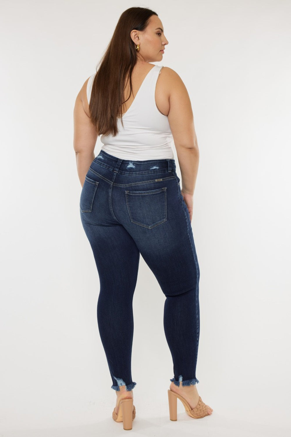 Kancan Full Size Cat's Whiskers Raw Hem High Waist Jeans-Teresa's Fashionista LLC
