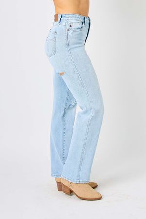 Judy Blue Full Size High Waist Distressed Straight Jeans-Teresa's Fashionista LLC