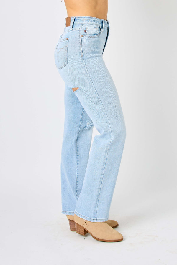 Judy Blue Full Size High Waist Distressed Straight Jeans-Teresa's Fashionista LLC