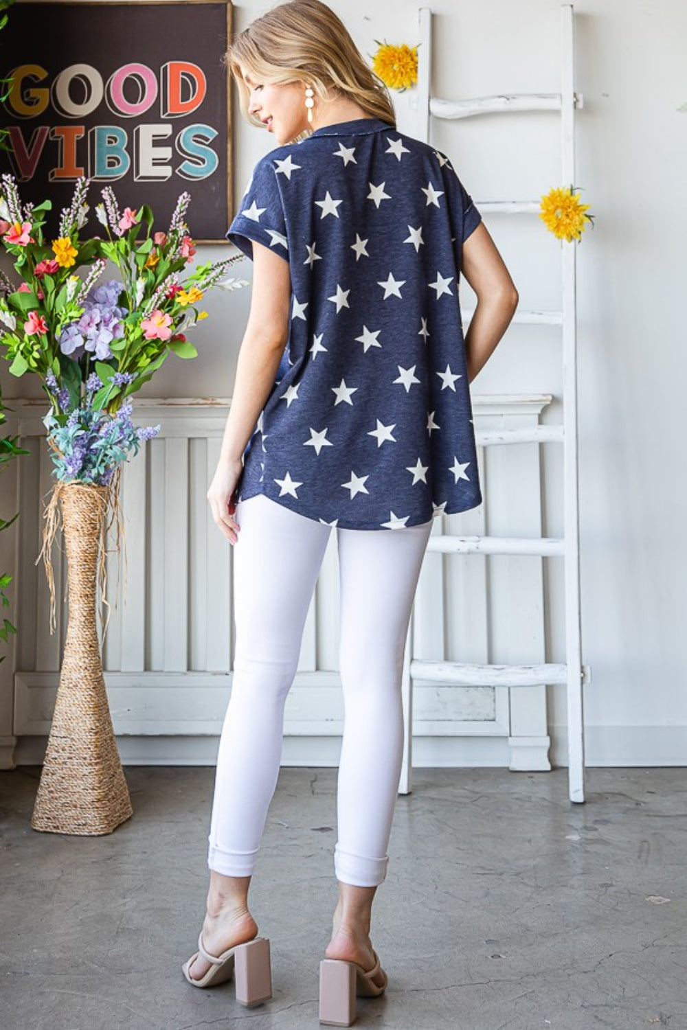Heimish Full Size Star Print V-Neck Short Sleeve T-Shirt-Teresa&#39;s Fashionista LLC
