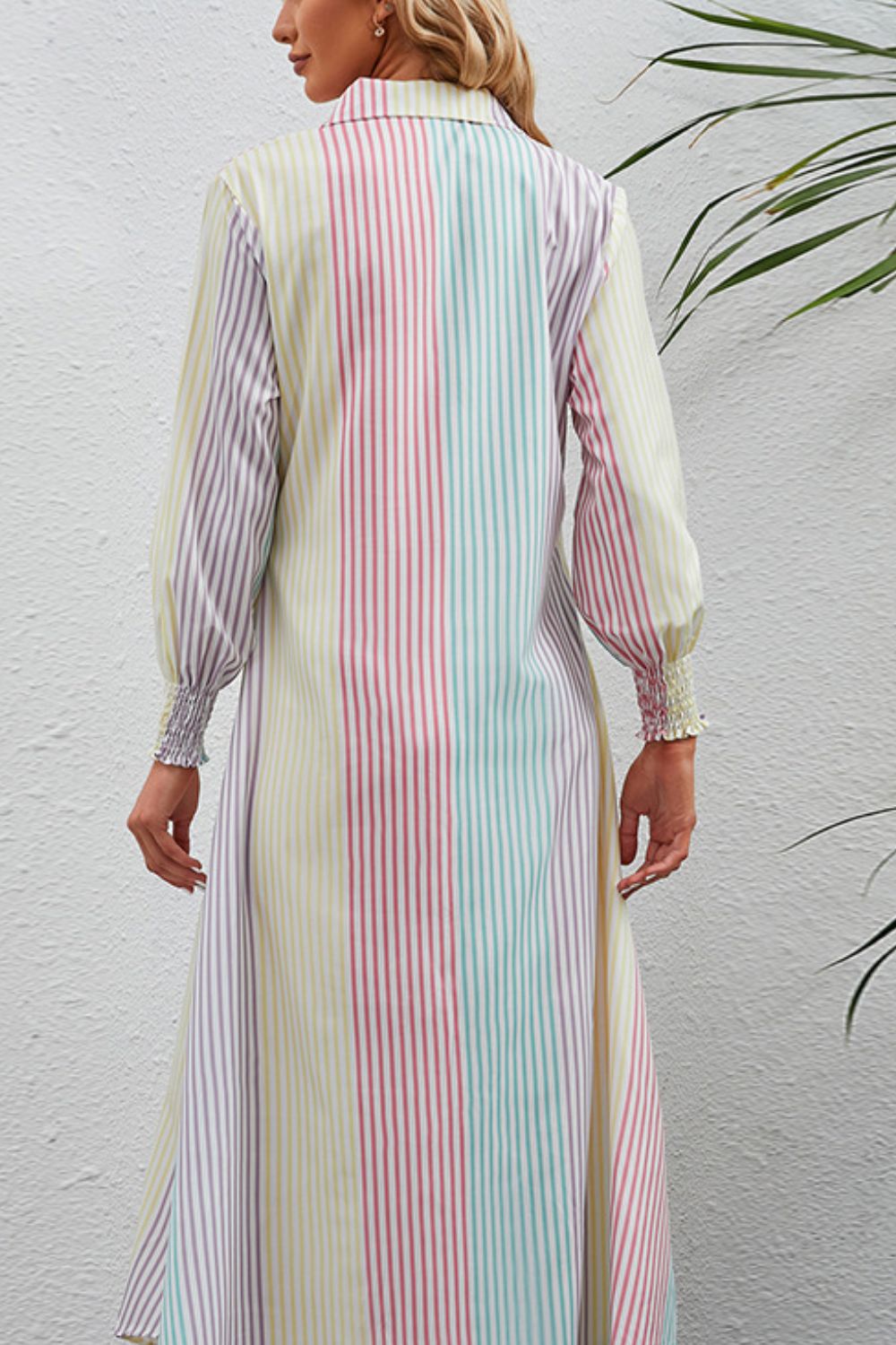 Rainbow Stripe Button-Up Maxi Shirt Dress-Teresa's Fashionista LLC