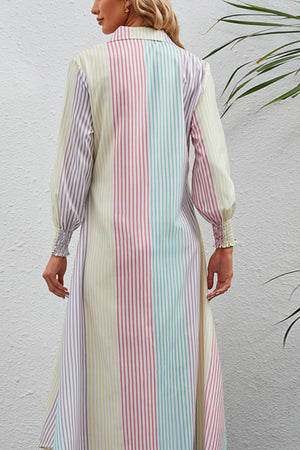 Rainbow Stripe Button-Up Maxi Shirt Dress-Teresa's Fashionista LLC