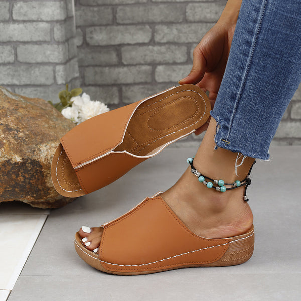 PU Leather Open Toe Sandals-Teresa's Fashionista LLC