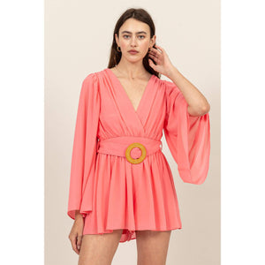 Plunging Neckline Bell Sleeve Romper