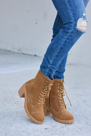 Forever Link Lace-Up Zipper Detail Block Heel Boots-Teresa's Fashionista LLC
