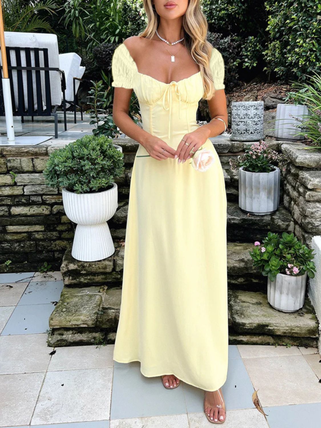 Devine Sweetheart Neck Short Sleeve Maxi Dress - Teresa's Fashionista LLC