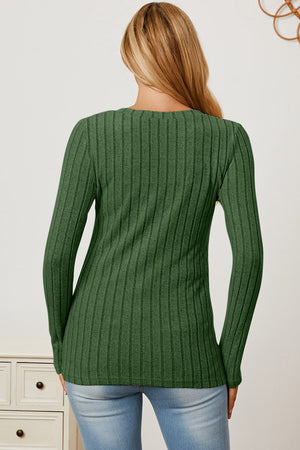 Basic Bae Full Size Ribbed V-Neck Long Sleeve T-Shirt-Teresa's Fashionista LLC