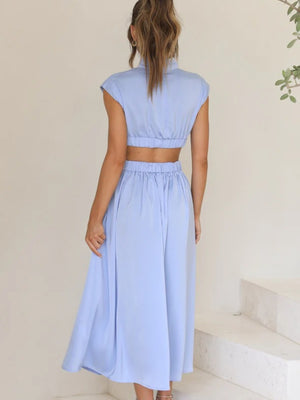 Cutout Mock Neck Sleeveless Ruched Dress-Teresa's Fashionista LLC
