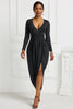 High-low Ruched Surplice Long Sleeve Dress-Teresa's Fashionista LLC