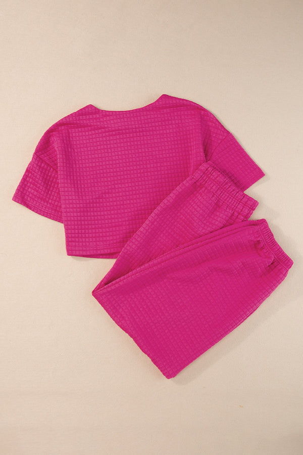 Round Neck Short Sleeve Top and Elastic Waist Pants Set-Teresa's Fashionista LLC