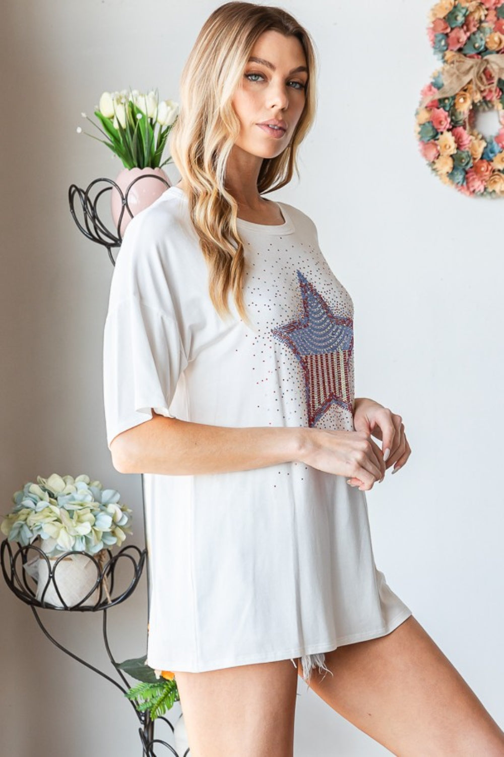 Heimish Full Size Star Patch Short Sleeve T-Shirt-Teresa&#39;s Fashionista LLC
