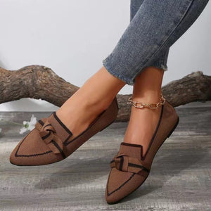 Bow Contrast Trim Point Toe Loafers-Teresa's Fashionista LLC