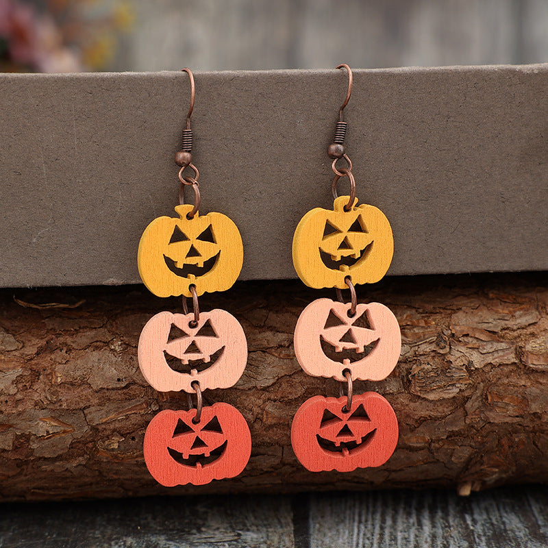 Wooden Contrast Pumpkin Earrings - Teresa's Fashionista LLC