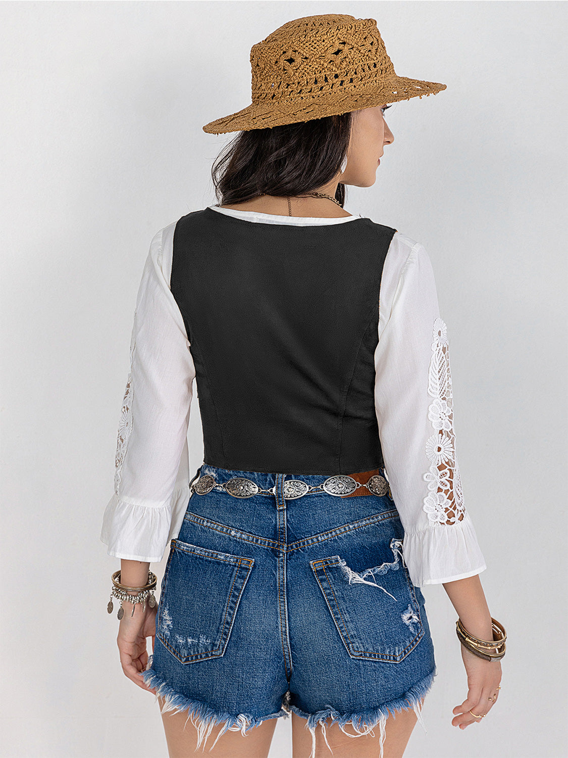 Fringe Lace-Up Vest-Teresa&#39;s Fashionista LLC