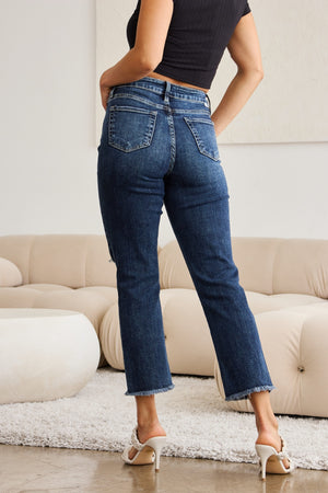 RFM Crop Dylan Full Size Tummy Control Distressed High Waist Raw Hem Jeans-Teresa's Fashionista LLC