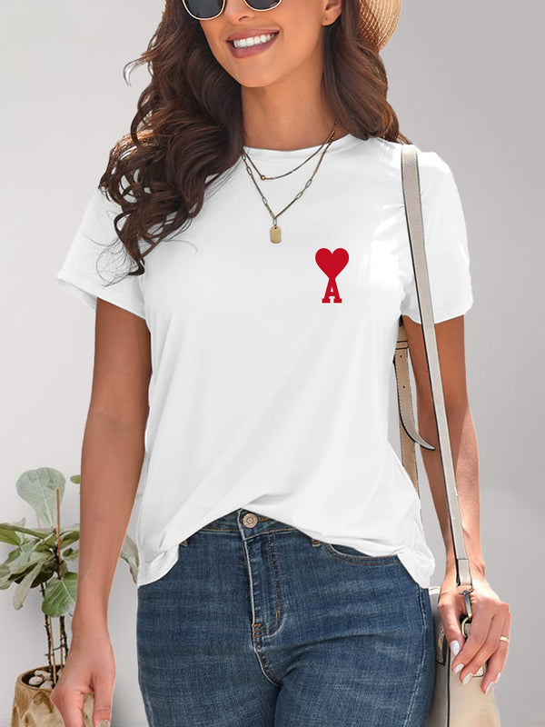 Heart Round Neck Short Sleeve T-Shirt-Teresa's Fashionista LLC