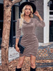 Glitter Ruched Cowl Neck Wrap Dress-Teresa's Fashionista LLC
