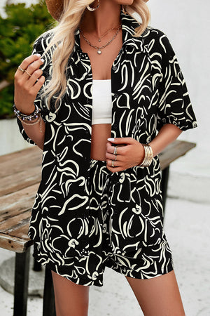 Printed Button Up Shirt and Shorts Set-Teresa's Fashionista LLC
