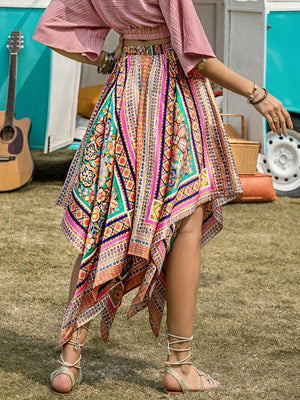 Printed High Waist Handkerchief Hem Skirt-Teresa's Fashionista LLC