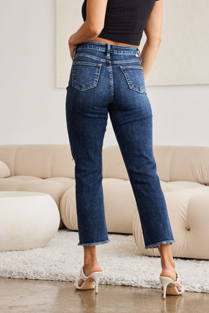 RFM Crop Dylan Full Size Tummy Control Distressed High Waist Raw Hem Jeans-Teresa's Fashionista LLC